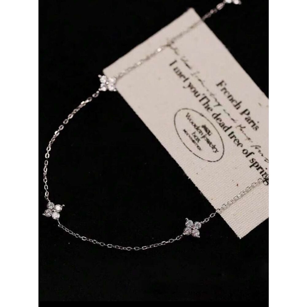 Delicate Silver 14K gold plated Floral Station Necklace - Silver R 570